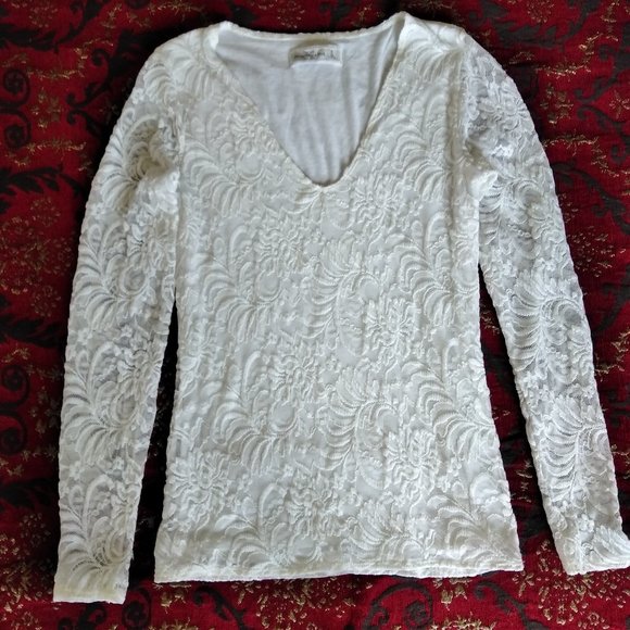 ABERCROMBIE & FITCH LONG SLEEVE LACE OVERLAY TOP SZ SM - Picture 2 of 8